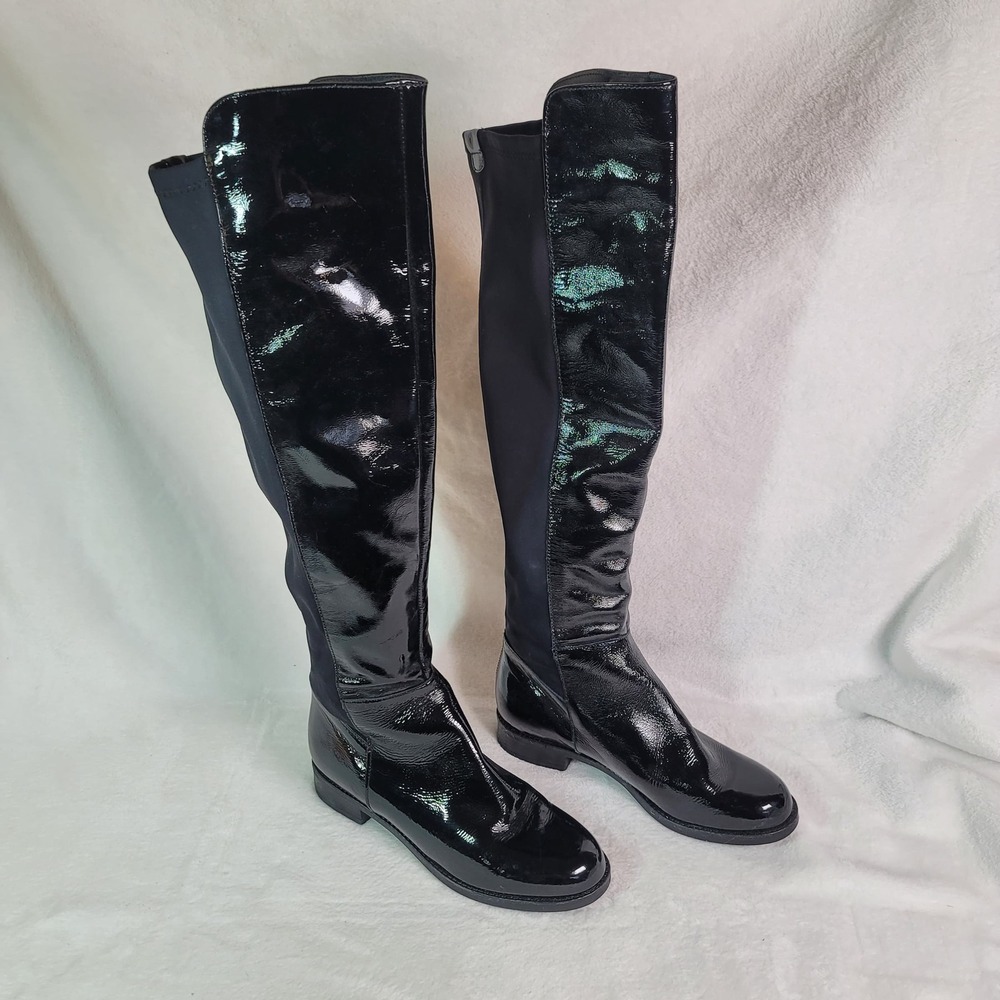ALDO Dyna Black Leather Stretch Fabric Knee High Boots 7 Whimsigoth Equestrian